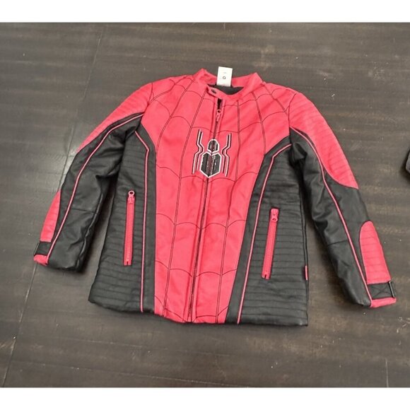 Disney Other - Disney x Marvel Spiderman Toddler Kids Size 7/8 Moto Jacket Red Black Full Zip